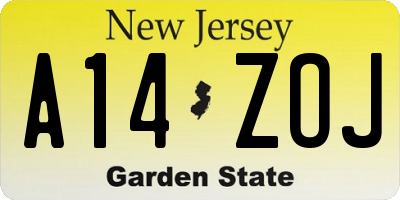 NJ license plate A14ZOJ
