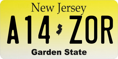 NJ license plate A14ZOR