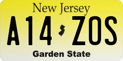 NJ license plate A14ZOS