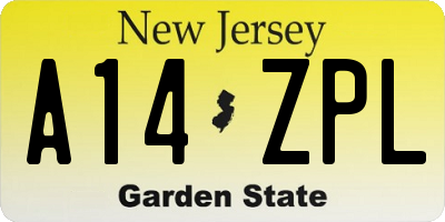 NJ license plate A14ZPL
