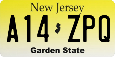 NJ license plate A14ZPQ