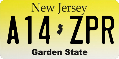 NJ license plate A14ZPR