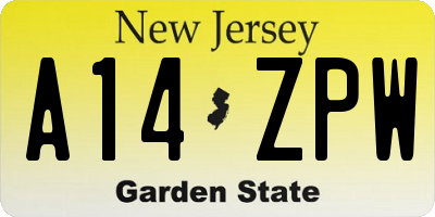 NJ license plate A14ZPW