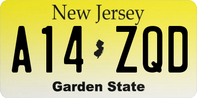 NJ license plate A14ZQD