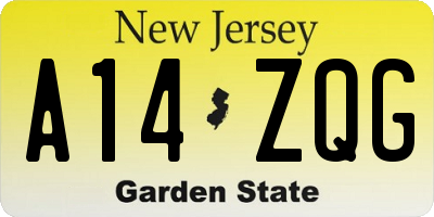NJ license plate A14ZQG