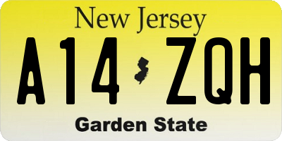 NJ license plate A14ZQH