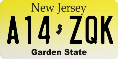 NJ license plate A14ZQK