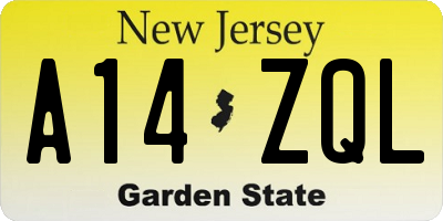 NJ license plate A14ZQL