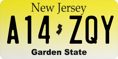 NJ license plate A14ZQY