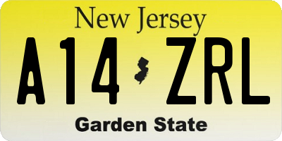 NJ license plate A14ZRL