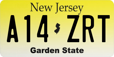 NJ license plate A14ZRT