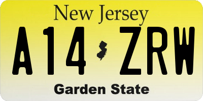 NJ license plate A14ZRW