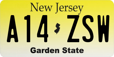 NJ license plate A14ZSW