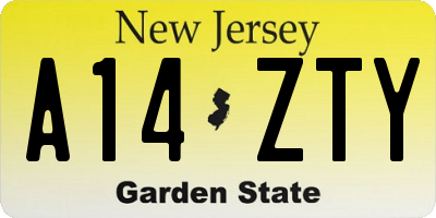NJ license plate A14ZTY
