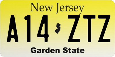 NJ license plate A14ZTZ