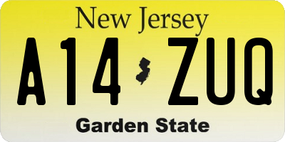 NJ license plate A14ZUQ
