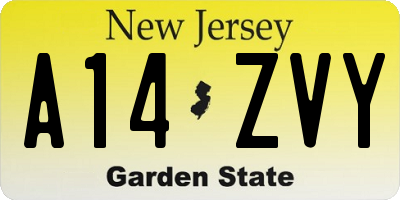 NJ license plate A14ZVY