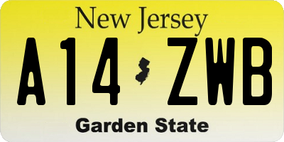 NJ license plate A14ZWB