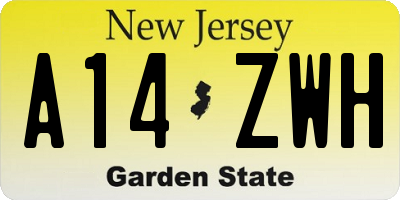 NJ license plate A14ZWH