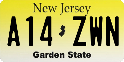 NJ license plate A14ZWN