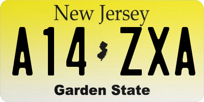 NJ license plate A14ZXA