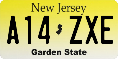 NJ license plate A14ZXE