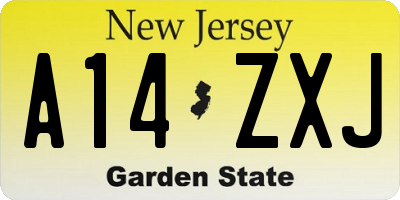 NJ license plate A14ZXJ