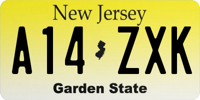 NJ license plate A14ZXK