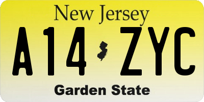 NJ license plate A14ZYC