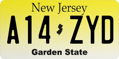NJ license plate A14ZYD