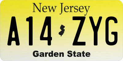 NJ license plate A14ZYG
