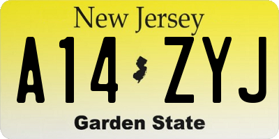 NJ license plate A14ZYJ