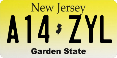 NJ license plate A14ZYL