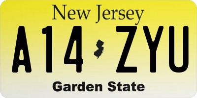 NJ license plate A14ZYU