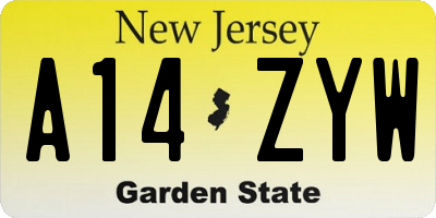 NJ license plate A14ZYW