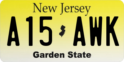 NJ license plate A15AWK