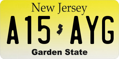 NJ license plate A15AYG