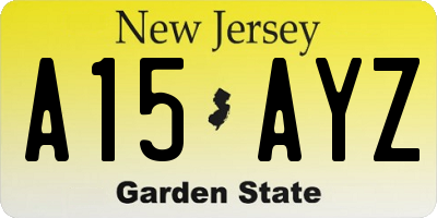 NJ license plate A15AYZ