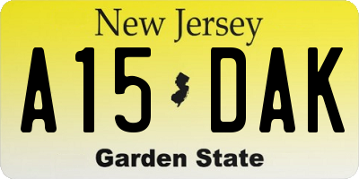 NJ license plate A15DAK