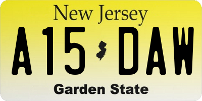 NJ license plate A15DAW