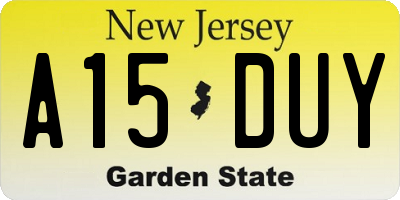 NJ license plate A15DUY