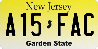 NJ license plate A15FAC