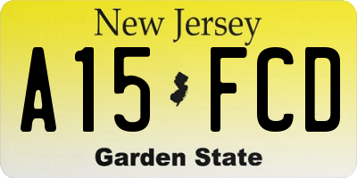 NJ license plate A15FCD