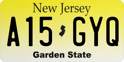NJ license plate A15GYQ