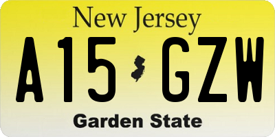 NJ license plate A15GZW