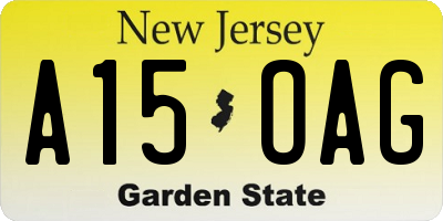NJ license plate A15OAG