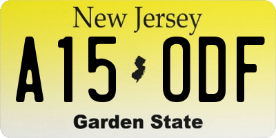 NJ license plate A15ODF