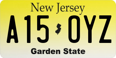 NJ license plate A15OYZ