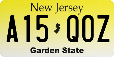 NJ license plate A15QOZ