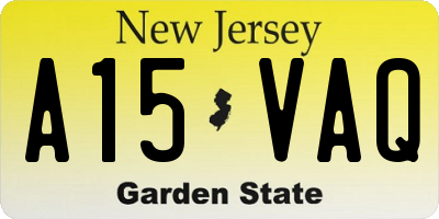 NJ license plate A15VAQ
